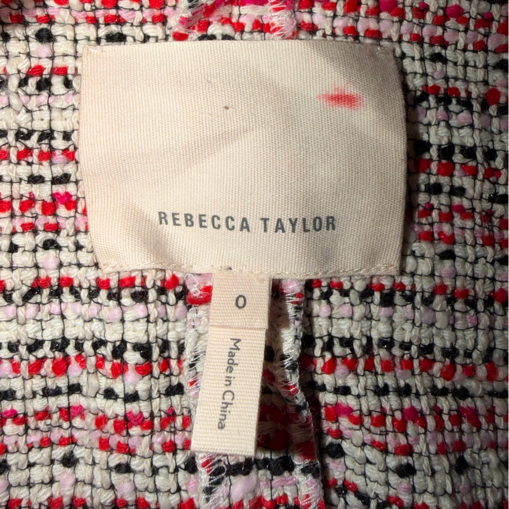 Rebecca Taylor Red and Pink Textured Knit Flare Striped Blazer Size 0 - Picture 2 of 7
